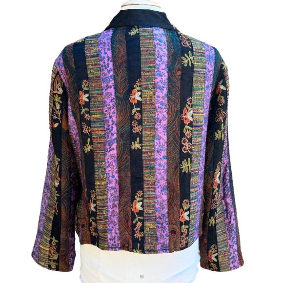 Coldwater Creek Floral Embroidered Patchwork Velvet Multi Color Sequin Jacket - Picture 3 of 9